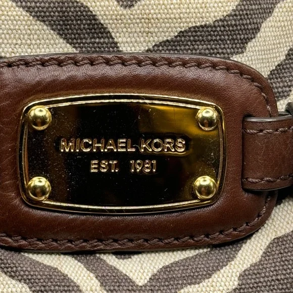 MICHAEL KORS HAMILTON ZEBRA PRINT BROWN IVORY EW LARGE SATCHEL NWT RETAIL $368 - Picture 3 of 12